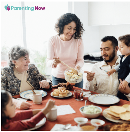 Multigenerational family sharing a meal together at the dining table